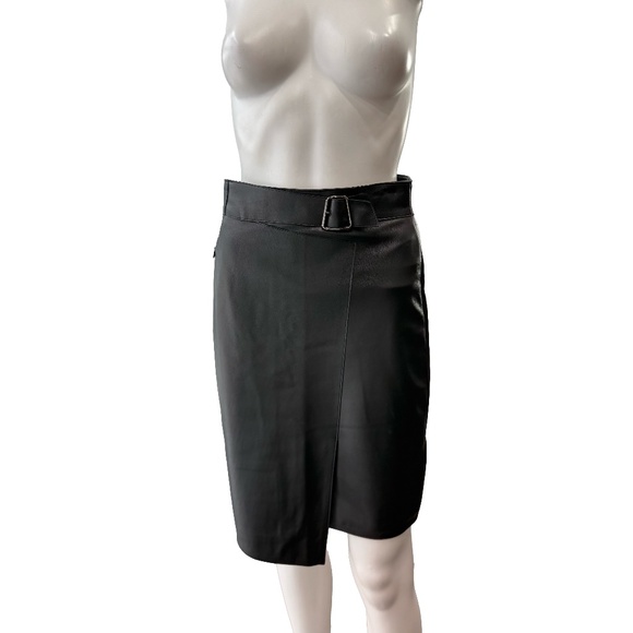 Akris Dresses & Skirts - $2400 Akris Black Label Black Leather Asymmetrical Buckle Skirt sz US 6/FR 38